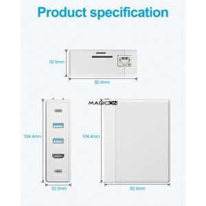 Multi-functional 65W GaN Technology extended docking with RJ-45 and hub